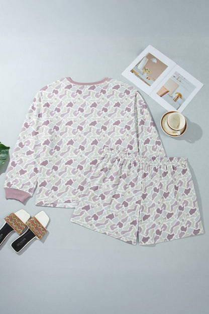Plus Size Camo Waffle Shorts Set