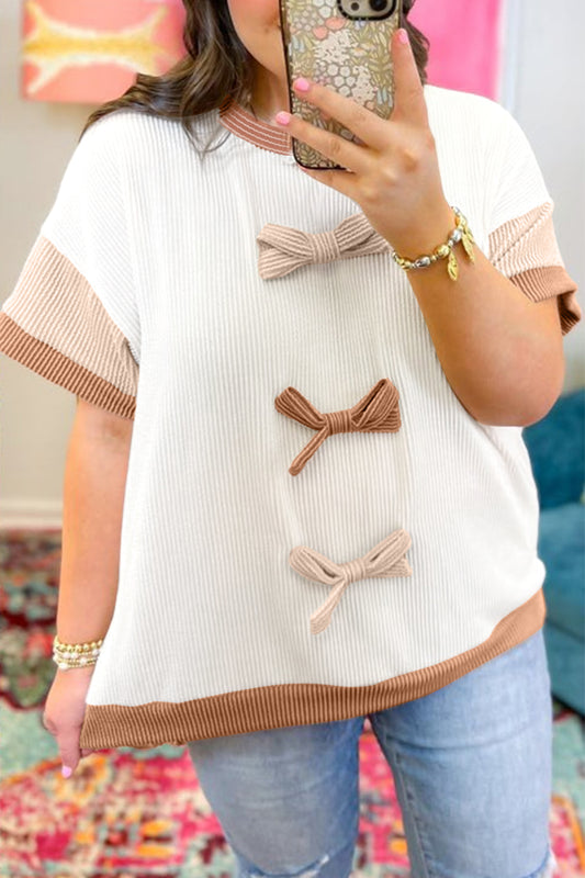 Apricot Bow Ribbed Tee