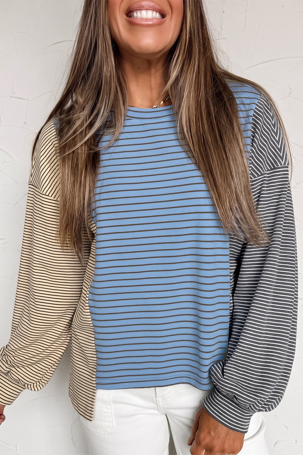 Striped Colorblock Crewneck Pullover