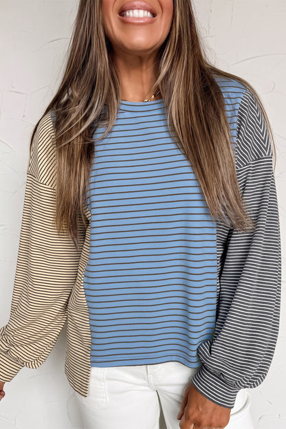 Striped Colorblock Crewneck Pullover