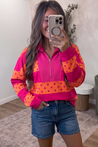 Stripe & Polka Dot Quarter-Zip Top