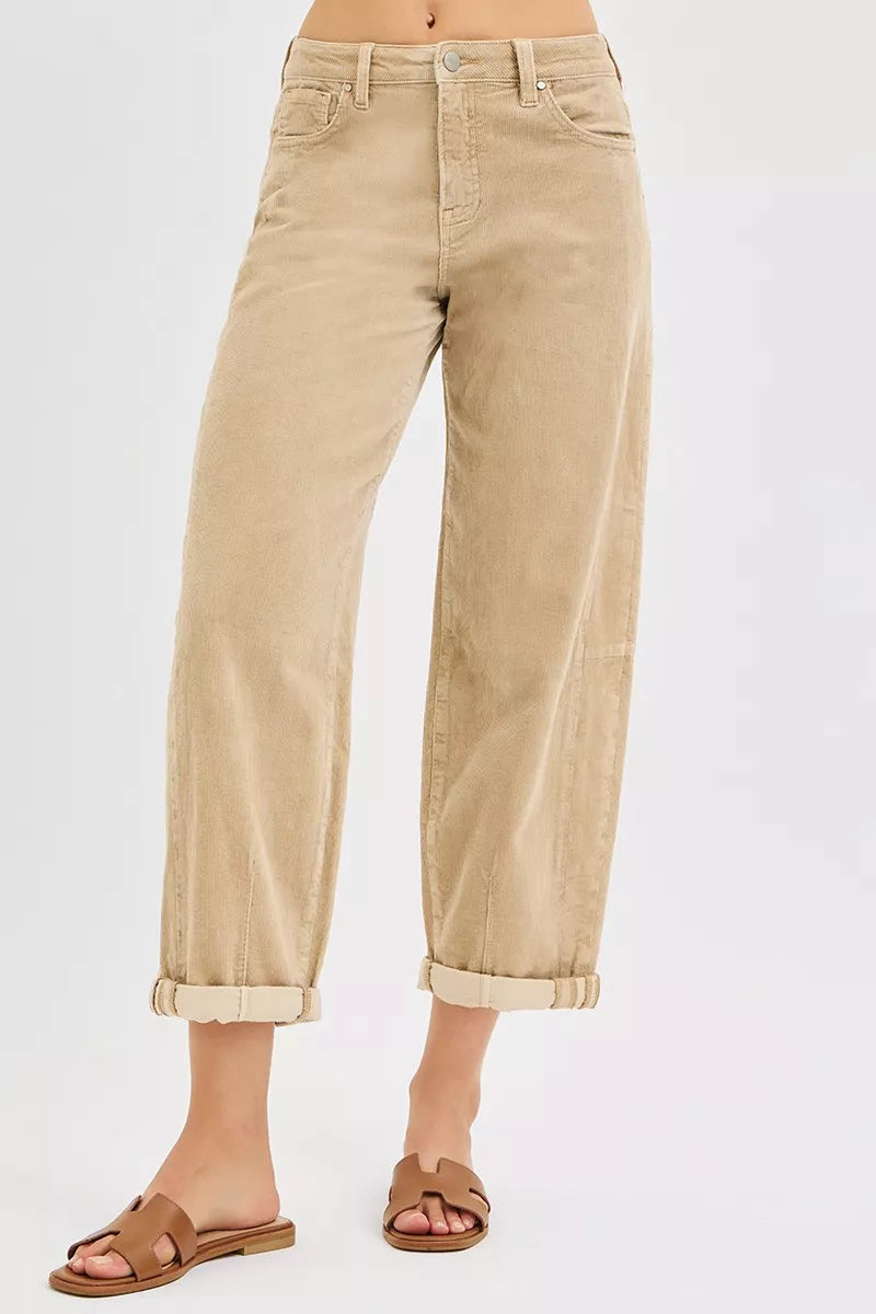 RISEN High Rise Cropped Barrel Corduroy Pants