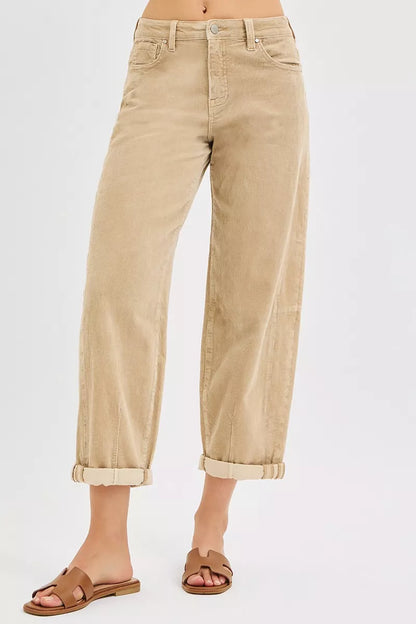 RISEN High Rise Cropped Barrel Corduroy Pants