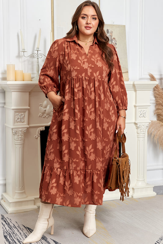 Cinnamon 3D Floral Ruffle Maxi Dress