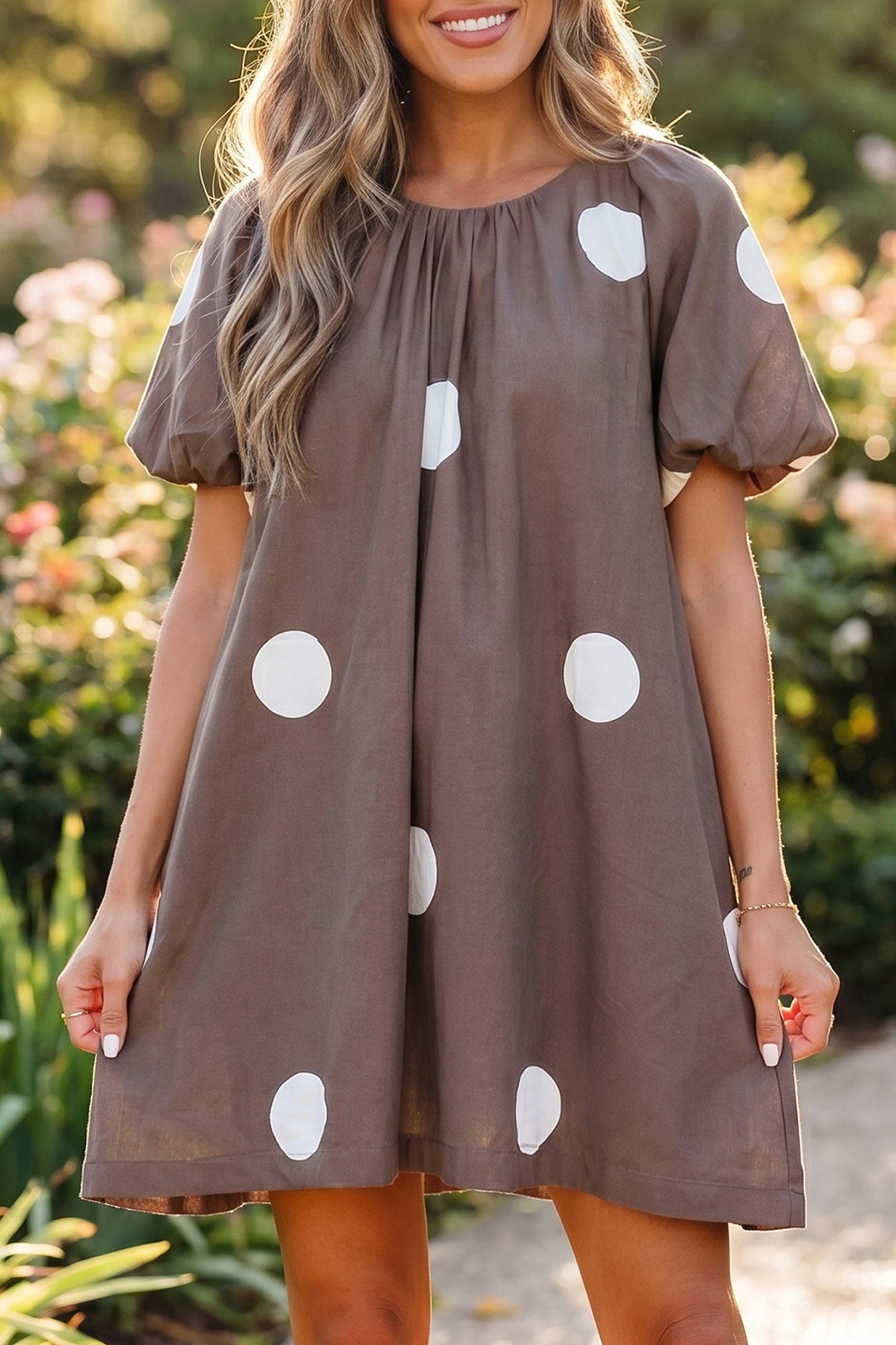 Cider Polka Dot Puff Sleeve Mini Dress
