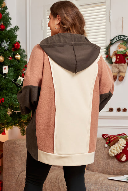 Brown Exposed-Seam Colorblock Hoodie