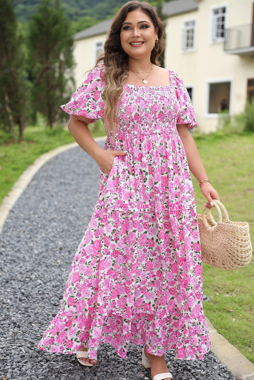 Magnolia Floral Plus Size Smocked Maxi Dress
