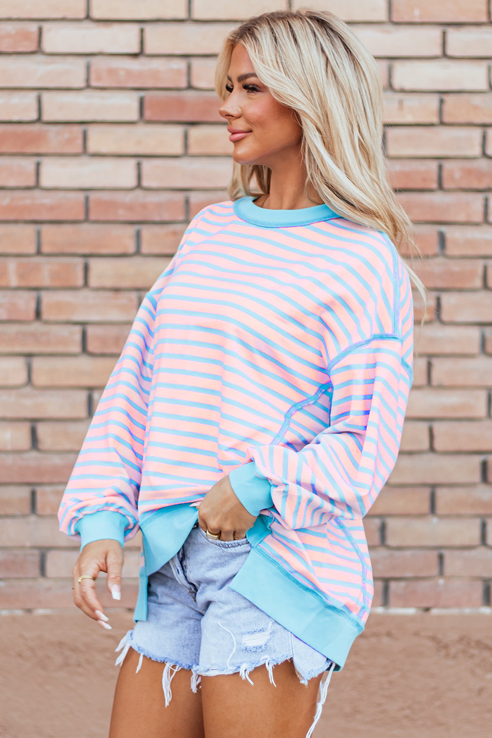 Striped High-Low Tunic Sweatshirt