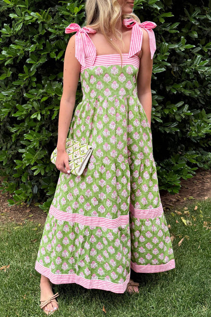 Garden Party Striped Floral Maxi Dress