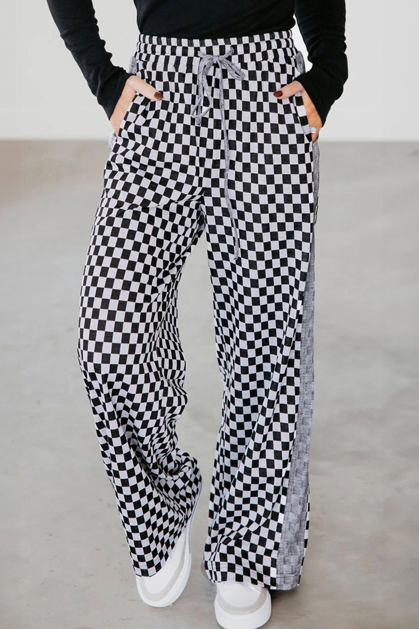 Retro Ride Checkerboard Wide Leg Pants