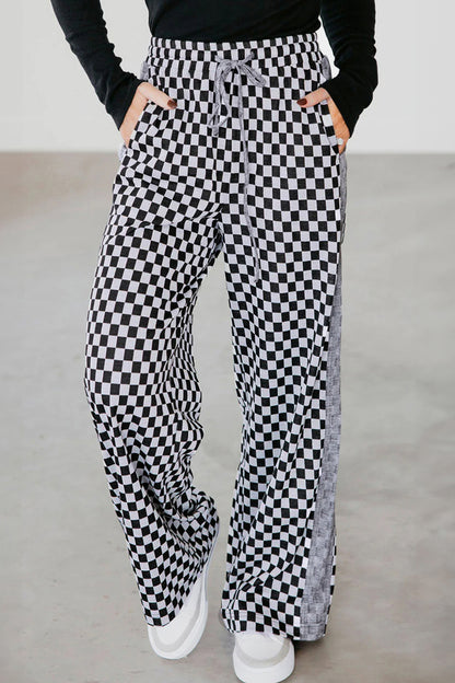 Retro Ride Checkerboard Wide Leg Pants
