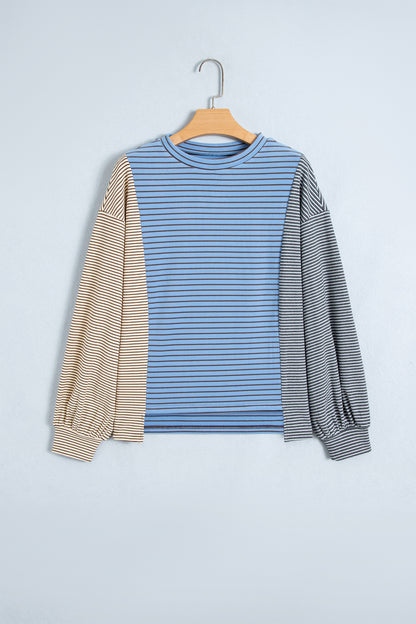 Striped Colorblock Crewneck Pullover