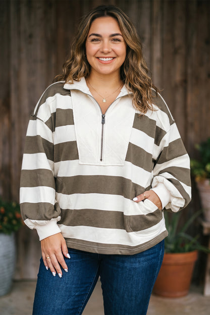 Green Stripe Half-Zip Sweatshirt
