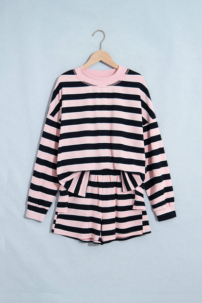 Stripe Oversized Long Sleeve Top & Shorts Set