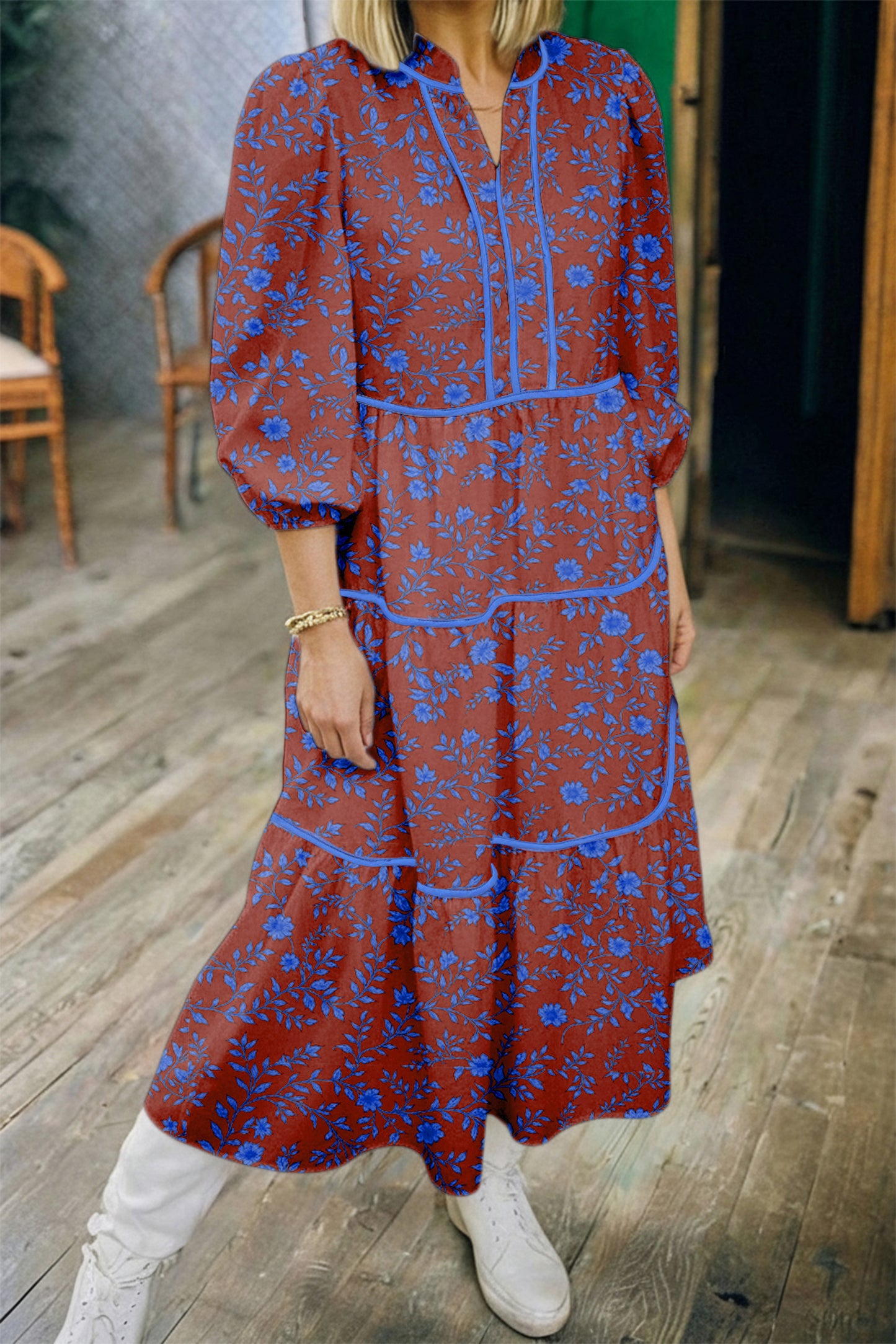 Autumn Bloom Floral Puff Sleeve Dress