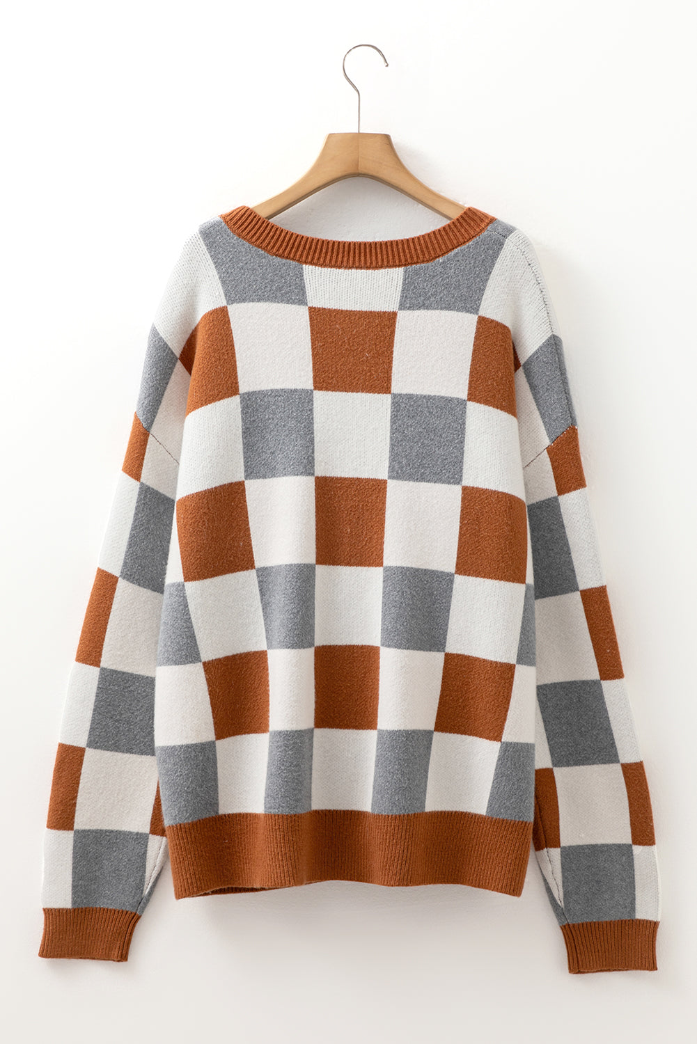 Brown Checkered Crewneck Sweater