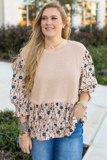 Beige Floral Layered-Look Top