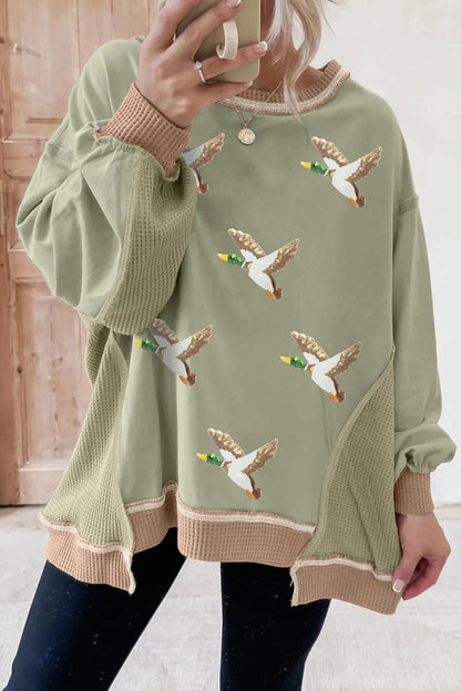 Sequin Mallard Waffle Patchwork Sweatshirt
