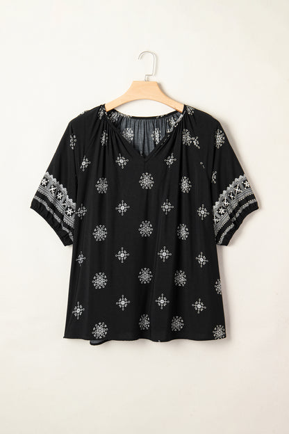 Floral Notched-Neck Blouse