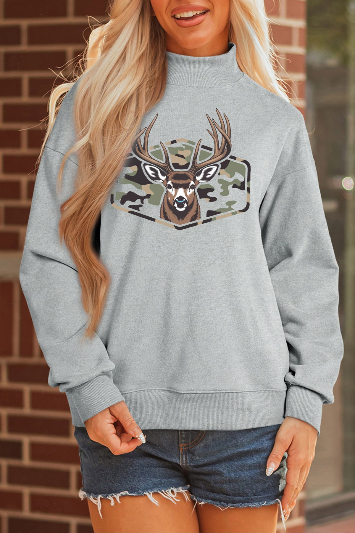 Camo Reindeer Mock-Neck Sweatshirt