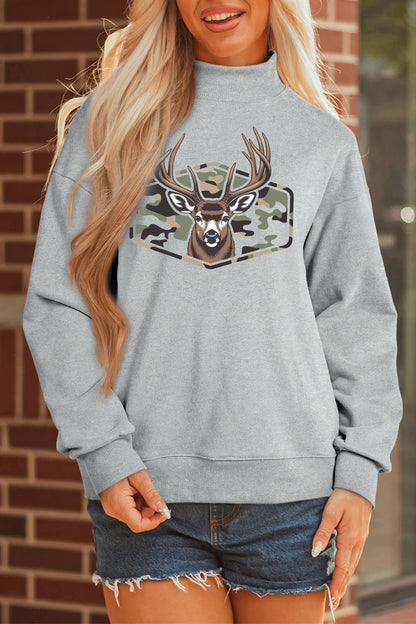 Camo Reindeer Mock-Neck Sweatshirt