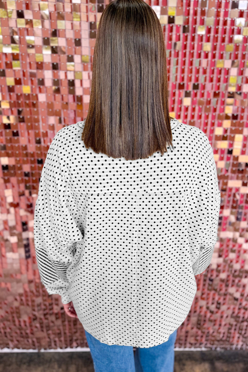 Beige Polka Dot Stripe Henley