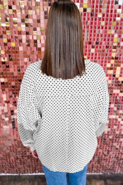 Beige Polka Dot Stripe Henley