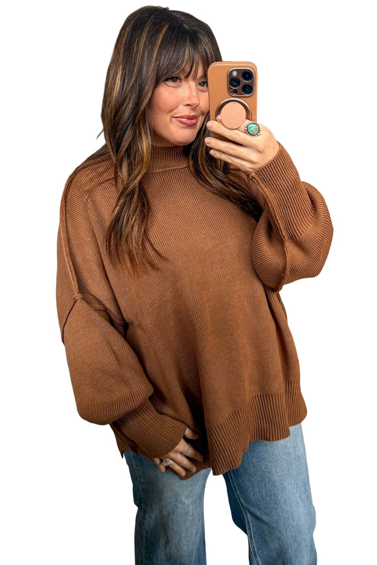 Chestnut Ribbed Tunic Sweater