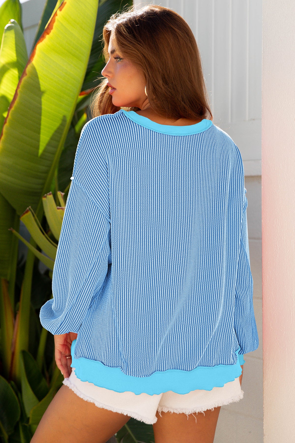 Twisted-Rib Drop-Shoulder Knit Top