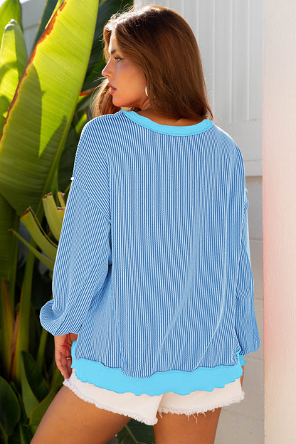 Twisted-Rib Drop-Shoulder Knit Top