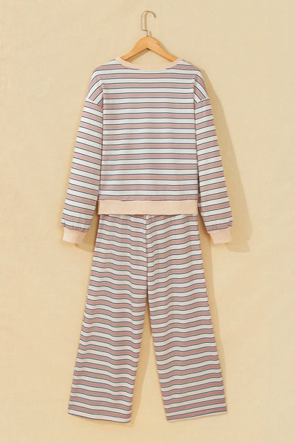 Striped Contrast-Trim Top & Wide-Leg Pants Set — product image 3