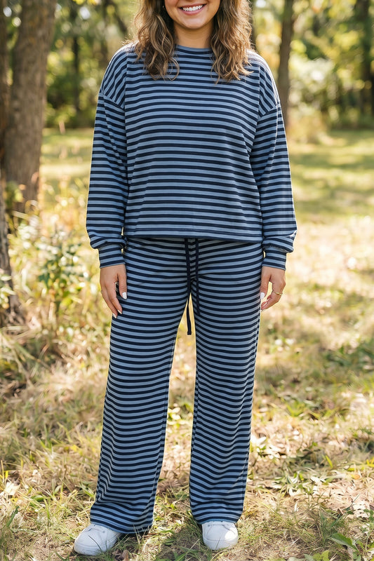 Plus Size Blue Stripe Lounge Set