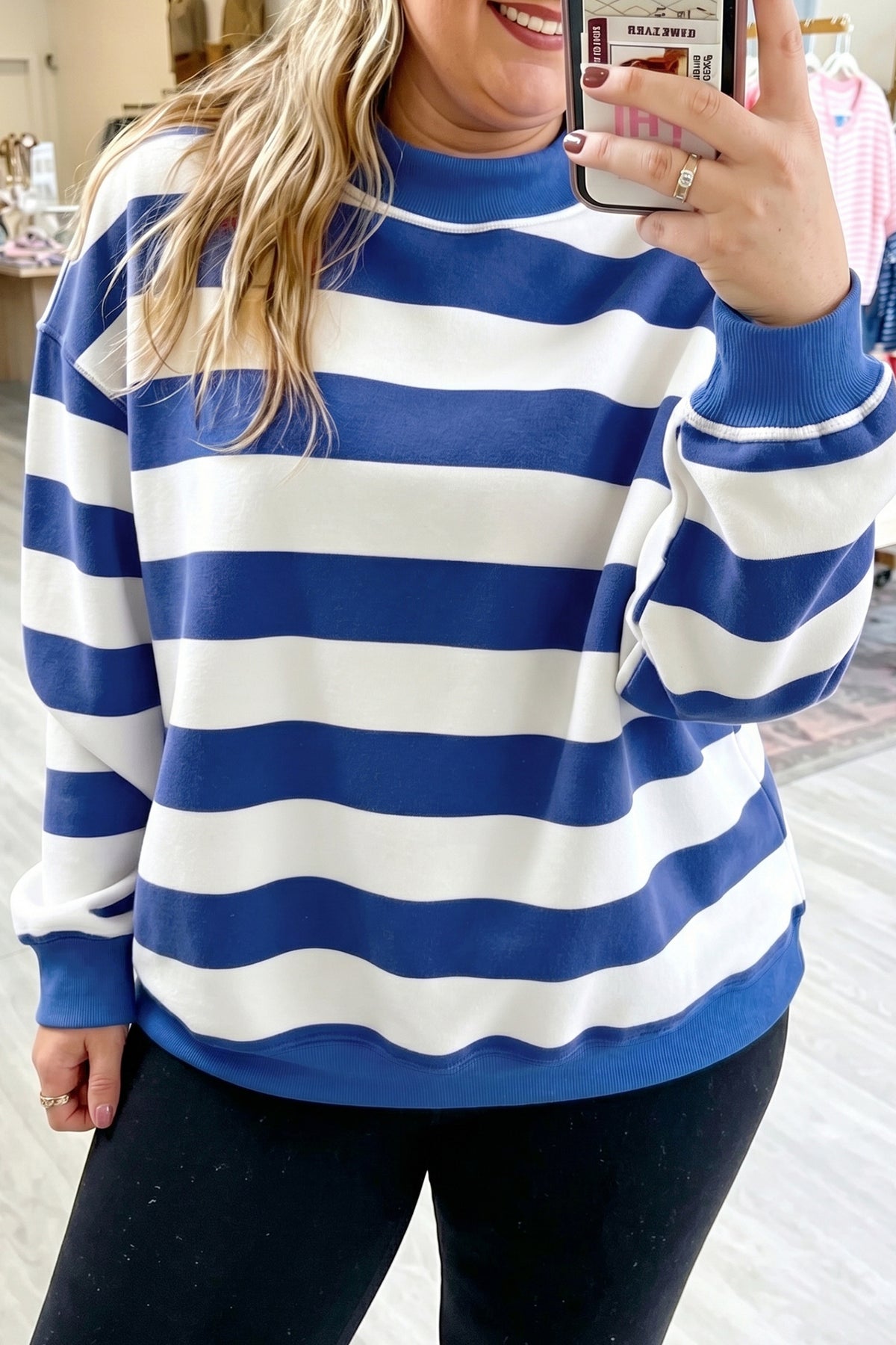 Ribbed-Trim Drop-Shoulder Sweatshirt