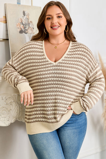 Khaki Stripe V-Neck Sweater