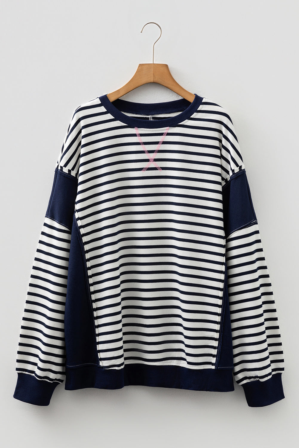 Blue Stripe Contrast-Stitch Sweatshirt