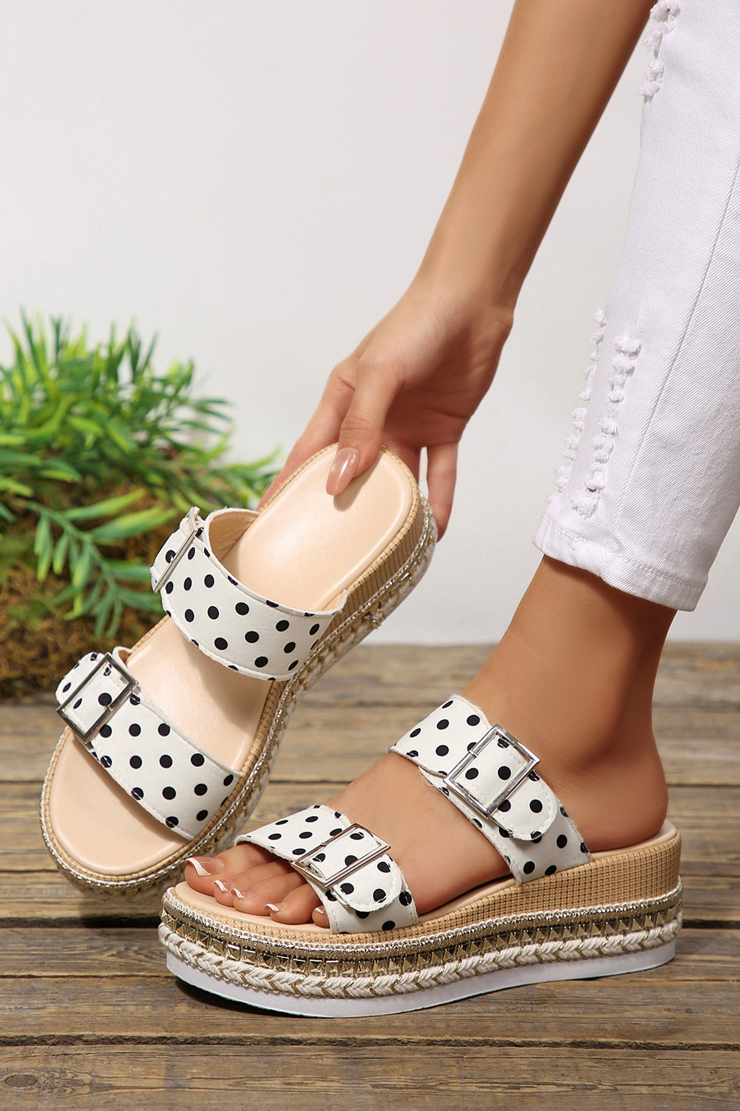 Front Porch Polka Dot Buckle Slippers