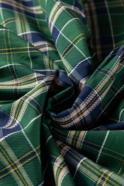 Green Plaid Notched-Neck Mini Dress