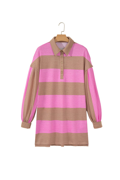 Rose Stripe Button Shift Dress