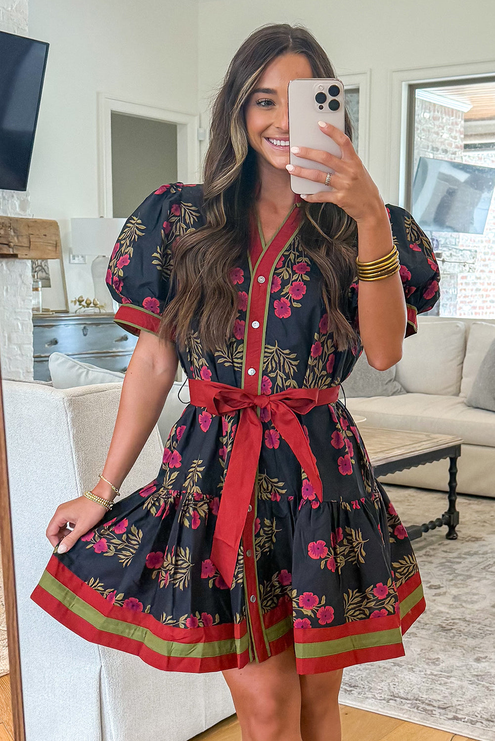 Garden Floral Puff Sleeve Mini Dress