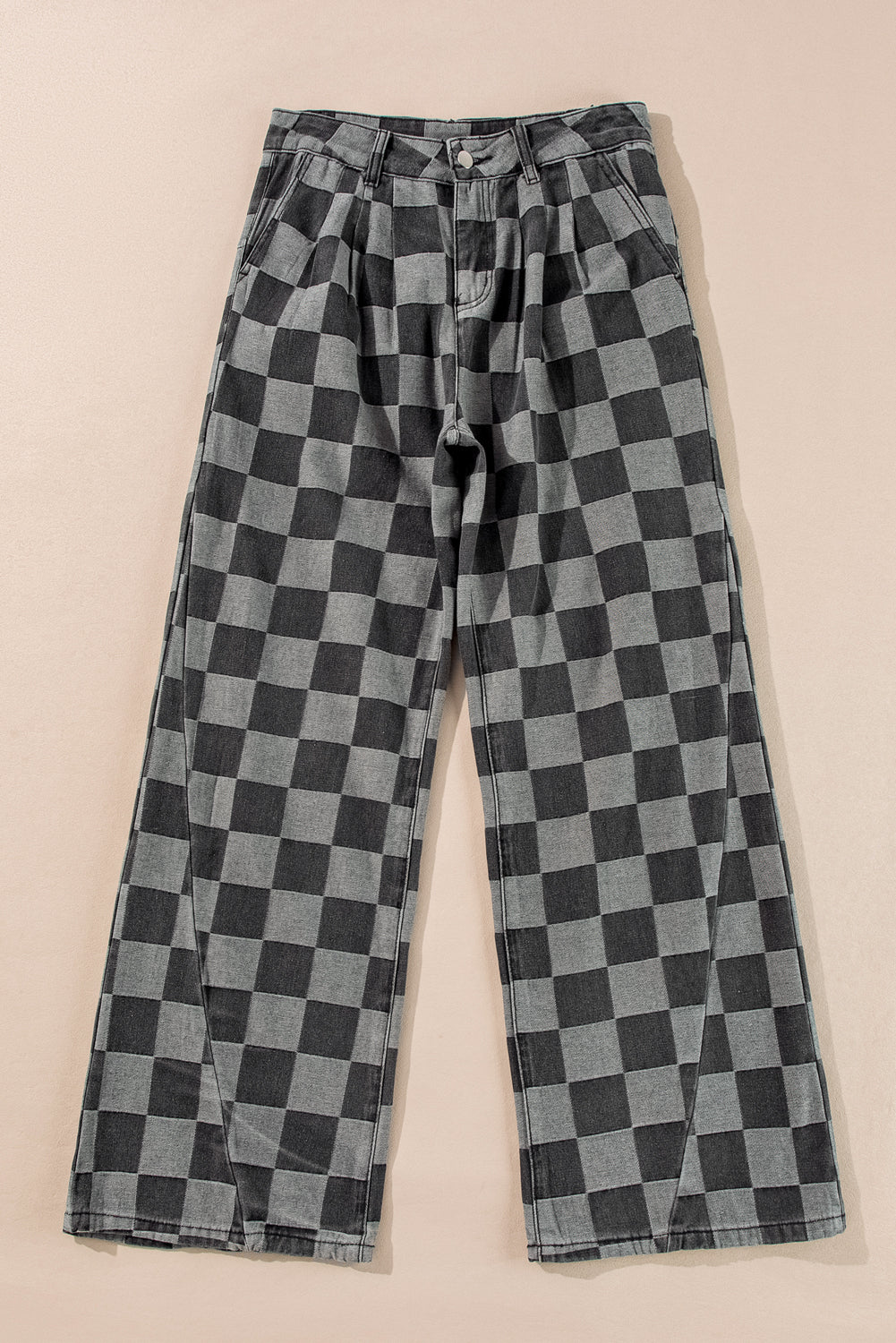 Hay Bale Checkered Denim Wide Leg Jeans