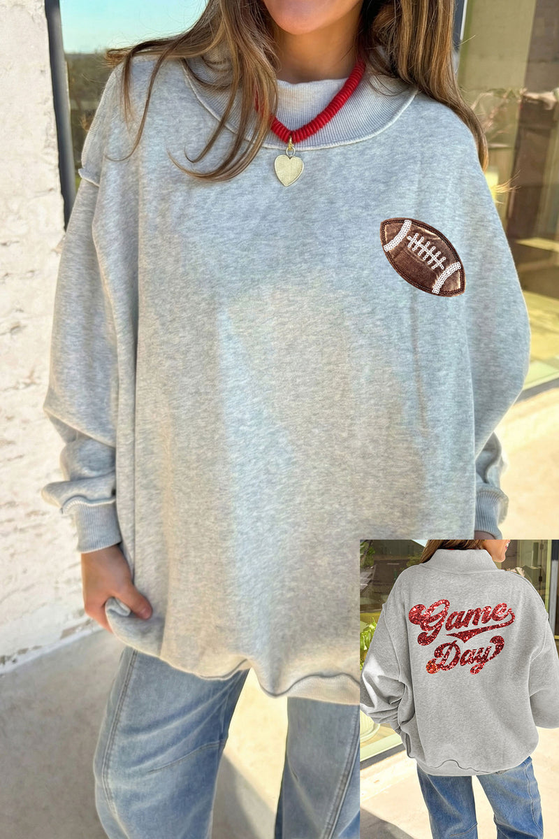 Sequin Football Game Day Mock Neck Sweatshirt