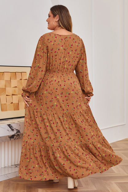 Brown Floral Tiered Maxi Dress