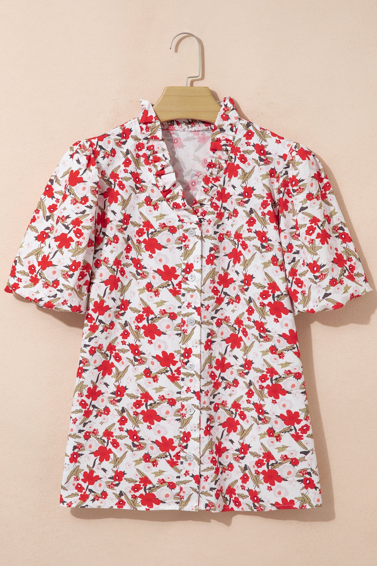 Floral Puff-Sleeve Button-Up Shirt
