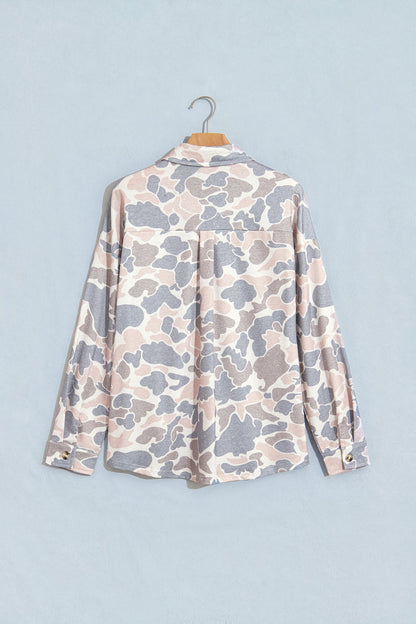 Camo Buttoned Chest Pocket Knit Tunic Shacket