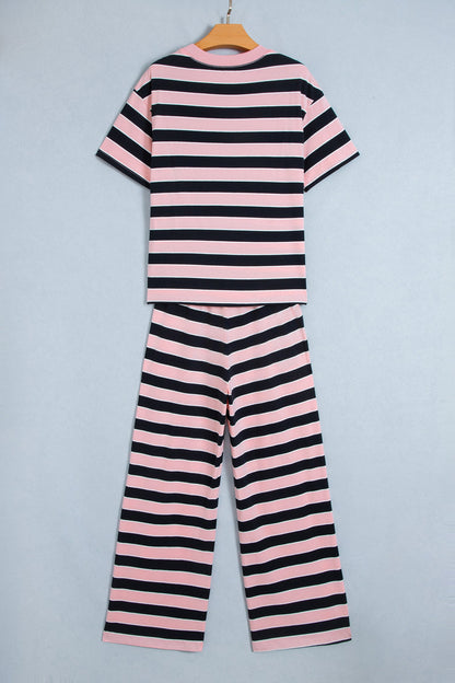 Stripe Short Sleeve Tee & Wide Leg Pants Set