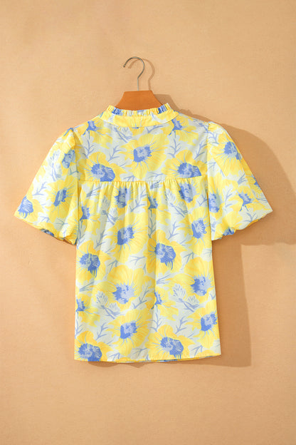 Floral Bubble-Sleeve Blouse