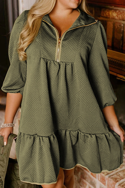 Textured Quarter-Zip Mini Dress