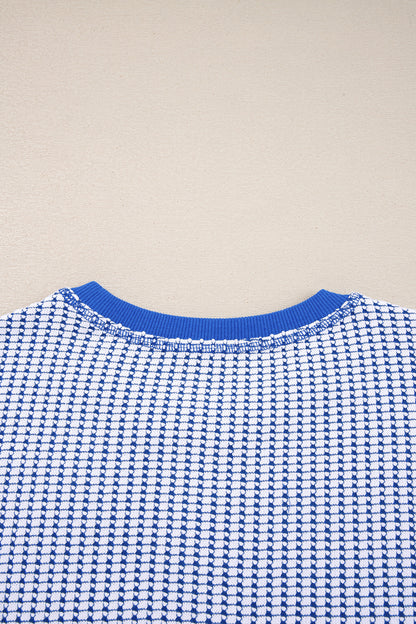 Waffle-Knit Exposed-Seam Side-Slit Top