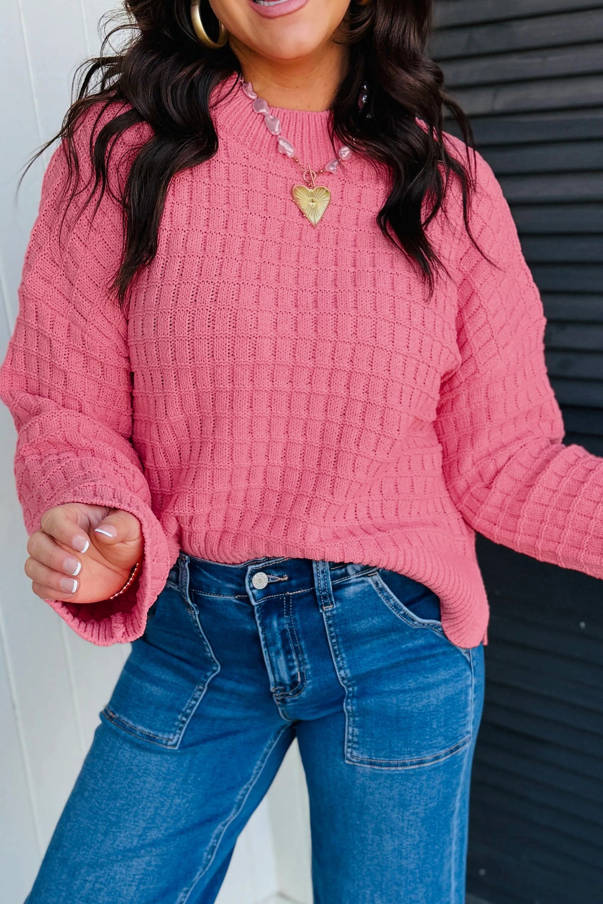 Peach Bloom Drop Shoulder Sweater