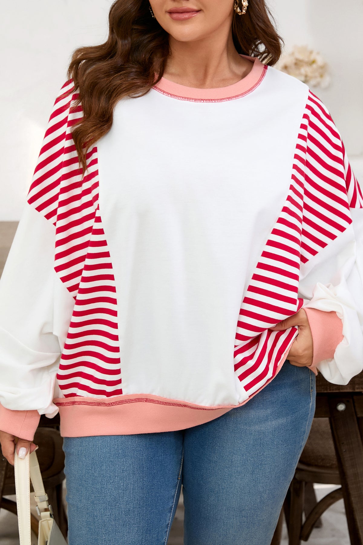 Red Stripe Colorblock Sweatshirt